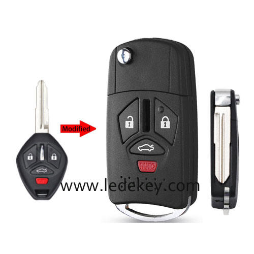 Mitsubishi 3+1 button modified remote key shell with right blade with logo