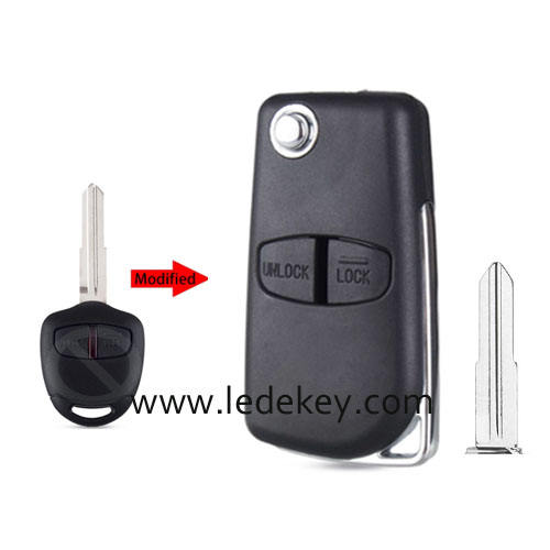 Mitsubishi 2 button modified remote key shell with  (Left blade) with logo