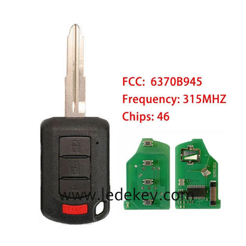 Aftermarket 3+1 button remote key No Logo 315MHZ ID46 chip P/N number : 6370B945 FCC : OUCJ166N For Mitsubishi Lancer 2015-2017