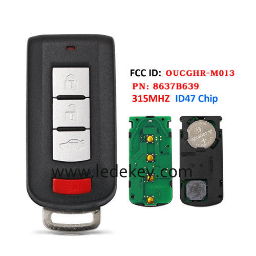 Aftermarket 3+1 button Keylesss Go smart key No Logo 315MHZ FSK ID47 chip FCC ID ：OUCGHR-M013 PN: 8637B639 For Mitsubishi Eclipse Cross 2018-2022