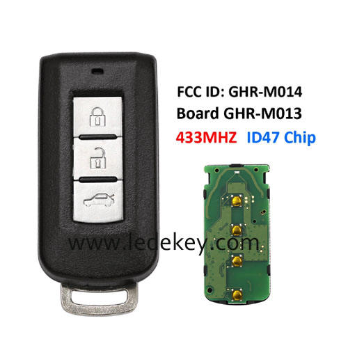 Aftermarket 3 button smart key With Logo 433MHZ ID47 /Hitag 3 chip FCC ID ：GHR-M014 GHR-M013 for Mitsubish Eclipse Cross 2017+