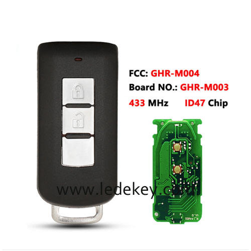 Aftermarket 2 button smart key With Logo 433MHZ ID47 /Hitag 3 chip FCC ID ：GHR-M004 GHR-M003 for Mitsubish Montero L200 2015+, Pajero Outlander 2017+