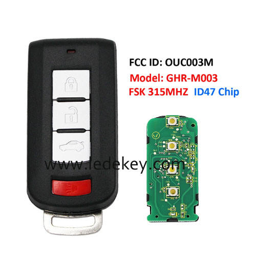 Original PCB Board 3+1 button smart key No Logo 315MHZ ID47 chip FCC ID ：OUC003M Model: GHR-M003 For Mitsubishi Mirage 2013-2019 Mirage G4 2016-2020