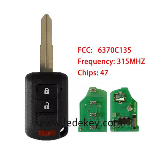 Aftermarket 2+1 button remote key No Logo 315MHZ ID47 chip P/N number : 6370C135 FCC : OUCJ166N For Mitsubishi Eclipse Cross 2018-2020