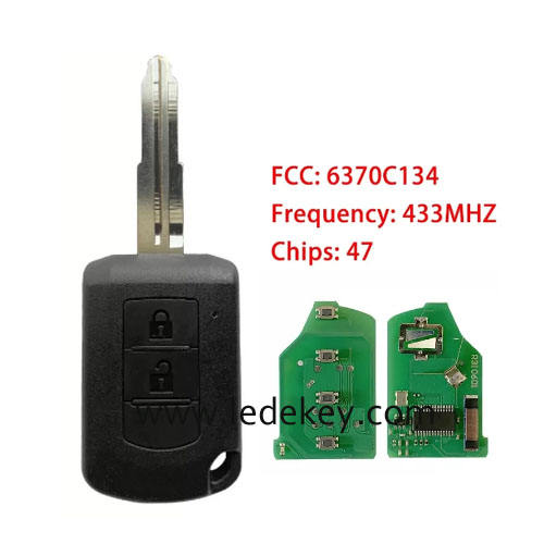 Aftermarket 2 button remote key No Logo 433MHZ ID47 chip P/N number : 6370C134 FCC: J166E For Mitsubishi Eclipse 2014+