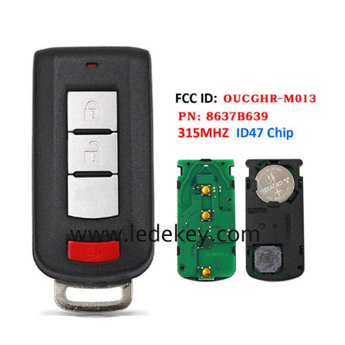 Aftermarket 2+1 button Keylesss Go smart key No Logo 315MHZ ID47 chip FCC ID ：OUCGHR-M013 PN: 8637B639 For Mitsubishi Eclipse Cross 2018-2022