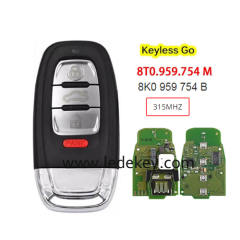 4 button Keyless Go Smart remote key with 315Mhz PCF7945AC chip FCC: IYZFBSB802 P/N: 8T0 959 754 M/8K0 959 754 B for For Audi A3 A4 A5 A6 A8 Quattro Q5 2008+ Smart Key