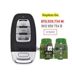 3 button Keyless Go Smart remote key with 315Mhz PCF7945AC chip FCC: IYZFBSB802 P/N: 8T0 959 754 M/8K0 959 754 B for For Audi A3 A4 A5 A6 A8 Quattro Q5 2008+ Smart Key