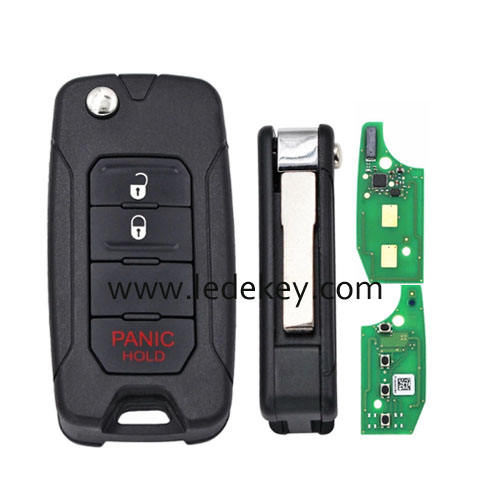 Original PCB board Jeep 2+1 button flip remote key with 433Mhz 4A Chip FCC ID: 2ADFTFI5AM433TX (for Jeep Renegade 2015-2020)