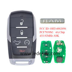 Aftermarket 5 button smart remote key with 433Mhz PCF7939M-4A Chip FCC ID: OHT-4882056 With logo For For Dodge Ram 1500 2019 + smart key