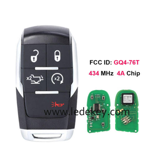 Aftermarket 4+1 button smart remote key with 433Mhz 4A Chip FCC ID: GQ4-76T No logo For Dodge RAM 1500 2500 3500 4500 5500  2019 + smart key