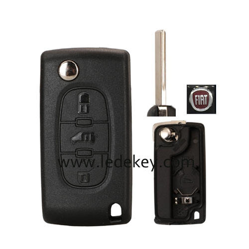 Fiat 3 buttons flip remote key shell with HU83(407) blade  (With battery place ) CE0536 Replace