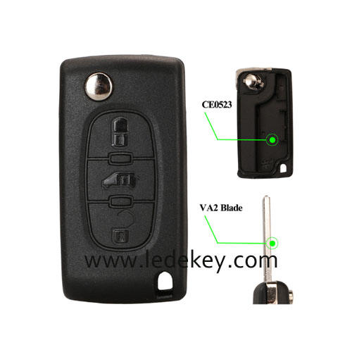 Fiat 3 buttons flip remote key shell with VA2(307) blade  (No battery place ) CE0523 Replace