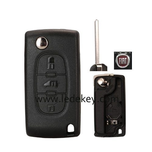 Fiat 3 buttons flip remote key shell with VA2(307) blade  (With battery place ) CE0536 Replace