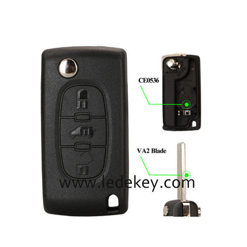 Fiat 3 buttons flip remote key shell with VA2(307) blade  (With battery place ) CE0536 Replace
