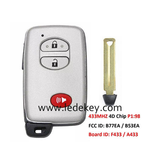 Toyota 3 button Smart Key 433Mhz ASK/FSK 4D Chip For Toyota Land Cruiser 2007-2016 FCCID: B77EA / B53EA (Have ASK 433mhz and FSK 433mhz for select)