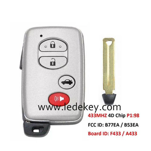 Toyota 4 button Smart Key 433Mhz ASK/FSK 4D Chip For Toyota Land Cruiser 2007-2016 FCCID: B77EA / B53EA (Have ASK 433mhz and FSK 433mhz for select)