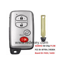 Toyota 4 button Smart Key 433Mhz ASK/FSK 4D Chip For Toyota Land Cruiser 2007-2016 FCCID: B77EA / B53EA (Have ASK 433mhz and FSK 433mhz for select)