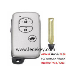 Toyota 3 button Smart Key 433Mhz ASK/FSK 4D Chip For Toyota Land Cruiser 2007-2016 FCCID: B77EA / B53EA (Have ASK 433mhz and FSK 433mhz for select)