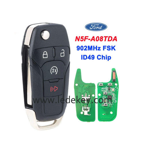 Ford 4 button keyless go flip remote key with 902Mhz ID49 chip (FCC:N5F-A08TDA) for Ford For Ford F150 F250 F350 F450 F550 Ranger 2015-2020