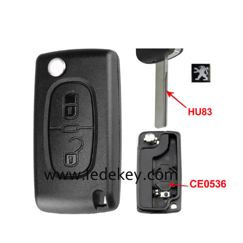 Peugeot 2 buttons flip remote key shell  ( 407/HU83 blade -CE0536 With battery place )