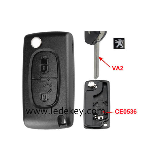 Peugeot 2 buttons flip remote key shell  ( 307/VA2 blade -CE0536 With battery place )