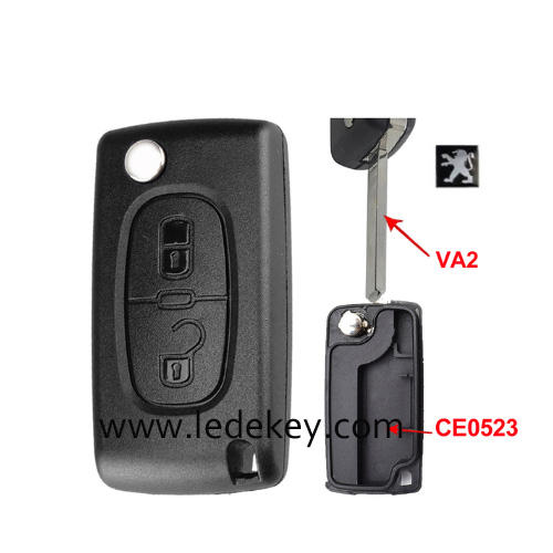 Peugeot 2 buttons flip remote key shell  ( 307/VA2 blade -CE0523 No battery place )