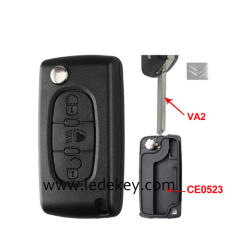 Citroen 3 buttons flip remote key shell  ( 307/VA2 blade LED-CE0523 No battery place )