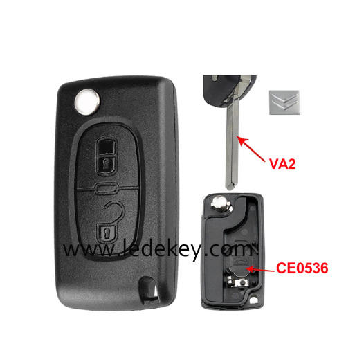 Citroen 2 buttons flip remote key shell  ( 307/VA2 blade -CE0536 With battery place )