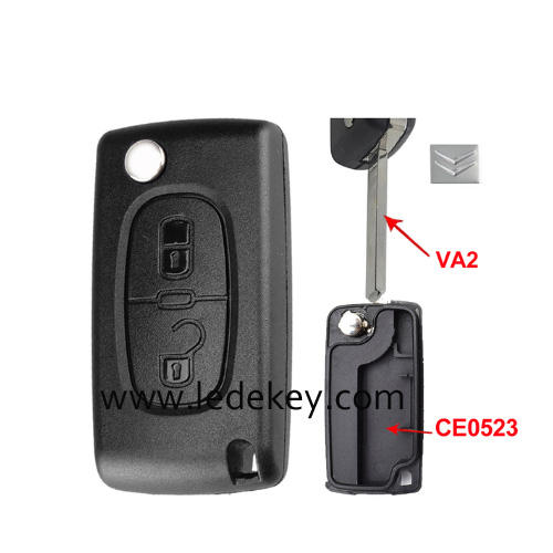 Citroen 2 buttons flip remote key shell  ( 307/VA2 blade -CE0523 No battery place )