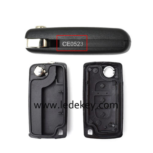 Peugeot 3 buttons flip remote key shell  ( 407/HU83 blade Trunk-CE0523 No battery place )