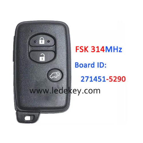 Toyota 3 button SUV Smart Key FSK 314.3Mhz For Toyota Corolla Prius IQ Vitz Ractis Aqua Board ID:271451-5290