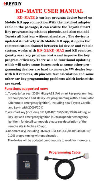 KEYDIY KD-MATE KD MATE Connect OBD Programmer through Bluetooth Work With KD-X2/KD-MAX for Toyota 4A/4D/8A Smart Keys And All Key Lost