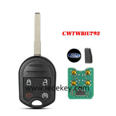 Ford 4 button remote key HU101 blade with 433Mhz with 4D63 80bit chip FCCID CWTWB1U793