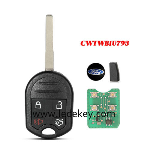 Ford 4 button remote key HU101 blade with 433Mhz with 4D63 80bit chip FCCID CWTWB1U793