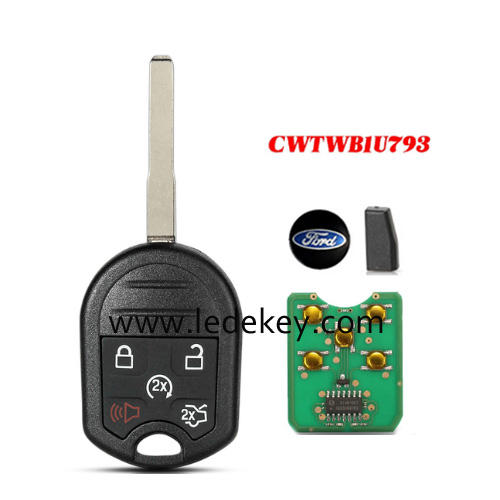 Ford 5 button remote key HU101 blade with 433Mhz with 4D63 80bit chip FCCID CWTWB1U793