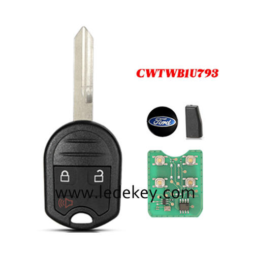 Ford 3 button remote key FO38 blade with 433Mhz with 4D63 80bit chip FCCID CWTWB1U793