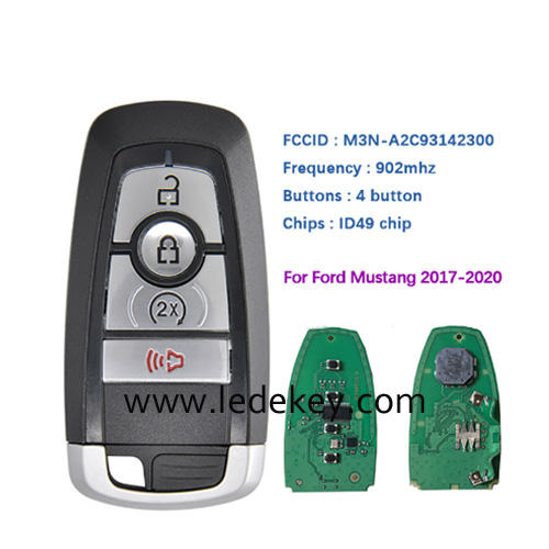 4 button Smart Keyless Promixity remote key with 902Mhz ID49 chip For Ford Edge Explorer Expedition Fusion Mondeo F150 Replacement (on back is Ford Logo)
