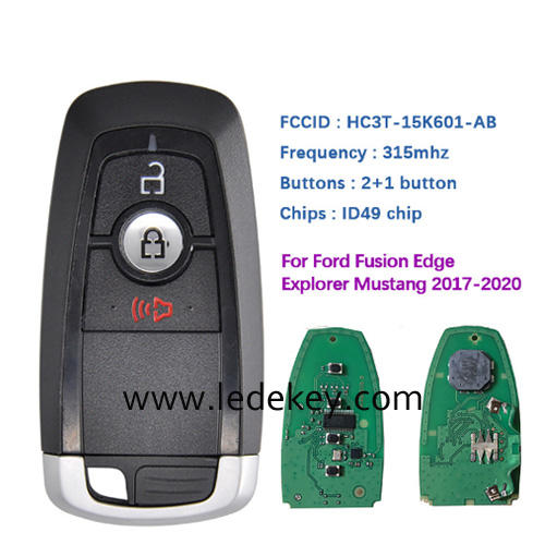 3 button Smart Keyless Promixity remote key with 315Mhz ID49 chip For Ford Edge Explorer Expedition Fusion Mondeo F150 Replacement (on back is Ford Logo)