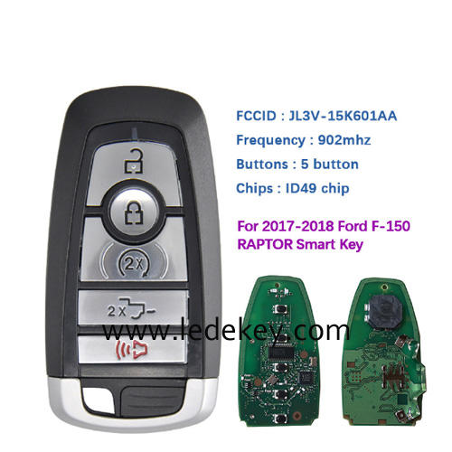 5 button Smart Keyless Promixity remote key with 902Mhz ID49 chip For Ford Edge Explorer Expedition Fusion Mondeo F150 Replacement (on back is Ford Logo)