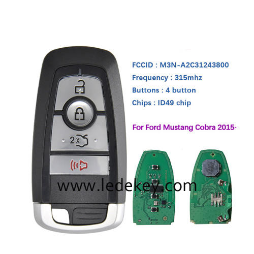 4 button Smart Keyless Promixity remote key with 315Mhz ID49 chip For Ford Edge Explorer Expedition Fusion Mondeo F150 Replacement (on back is Ford Logo)