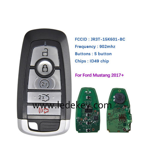 5 button Smart Keyless Promixity remote key with 902Mhz ID49 chip For Ford Edge Explorer Expedition Fusion Mondeo F150 Replacement (on back is Ford Logo)
