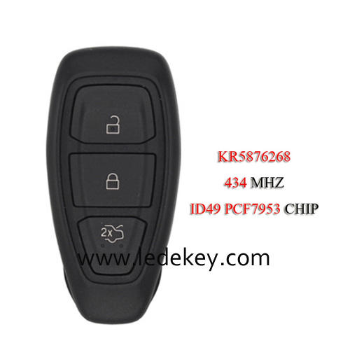 Original 3 button Smart Key with 434Mhz ID49-PCF7953 chip For Focus C-MAX Fiesta Kuga smart key FCCID KR5876268