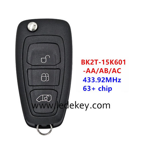 Original 3 button Remote Key Fob with 434Mhz 63+ Chip Ford Transit /Transit Custom 2014 2015 2016 FCCID BK2T-15K601-AA/ AB/ AC