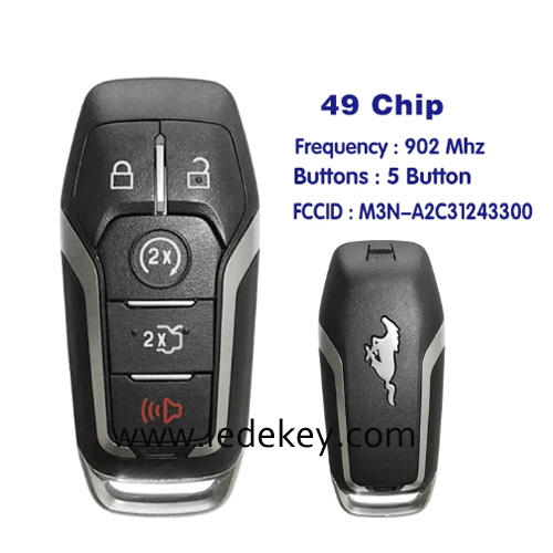 5 Button Trunk Smart Key with 902Mhz ID49 chip For 2015 - 2016 Ford Mustang Smart Key FCCID M3N-A2C31243300