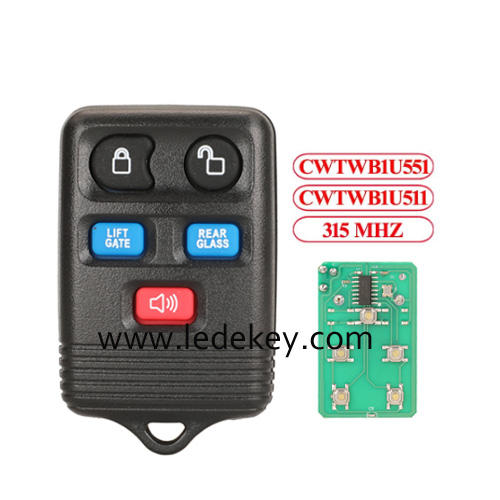 5 Button LiftGate Remote Car Key Alarm 315Mhz For Ford E150 E250 F-150 Focus Escape Kuga Mustang FCCID CWTWB1U551/CWTWB1U511