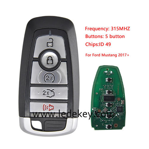 5 Button Smart Key with 315Mhz ID49 chip For 2013-2020 Ford Mustang Lincoln Remote Control