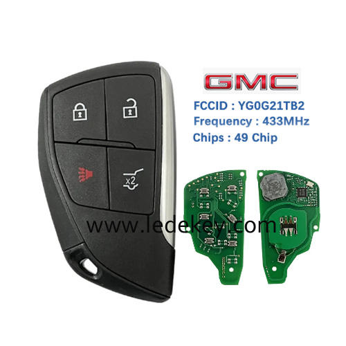 4 Button Smart Remote Key Fob with 433Mhz ID49 chip FCCID YG0G21TB2 For Chevrolet Suburban Tahoe Buick GMC Yukon XL Denali 2021+