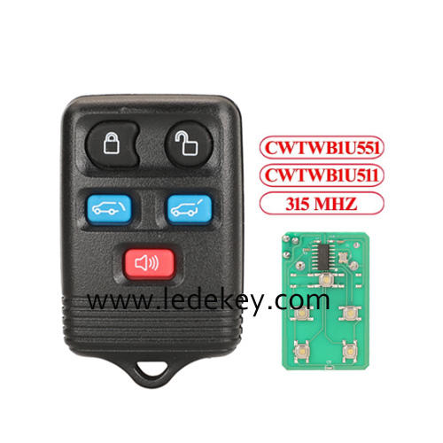 5 Button SUV Remote Car Key Alarm 315Mhz For Ford E150 E250 F-150 Focus Escape Kuga Mustang FCCID CWTWB1U551/CWTWB1U511