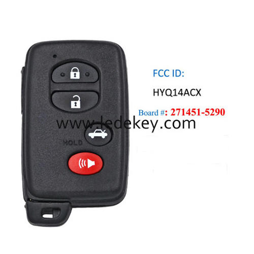 Toyota 3+1 button Smart Key 314Mhz P1 D4 4D-67 Chip FCCID :HYQ14ACX Board # 271451-5290 For Toyota Prius Rav4 Highlander Land Cruiser 2007+